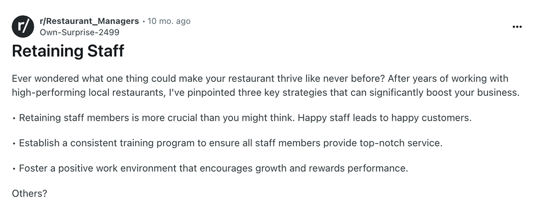Retaining staff